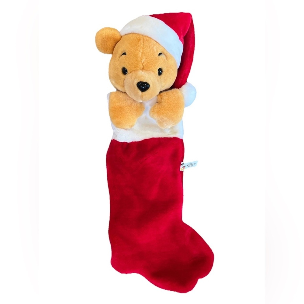 Vintage Winnie The Pooh Plush Stuffed Christmas Stocking Santa Hat 3D Disney